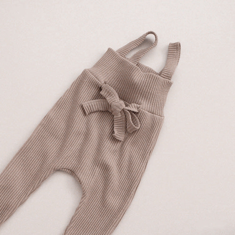 Knitted Cotton High-Waist Overalls – Spring/Autumn Baby Pants